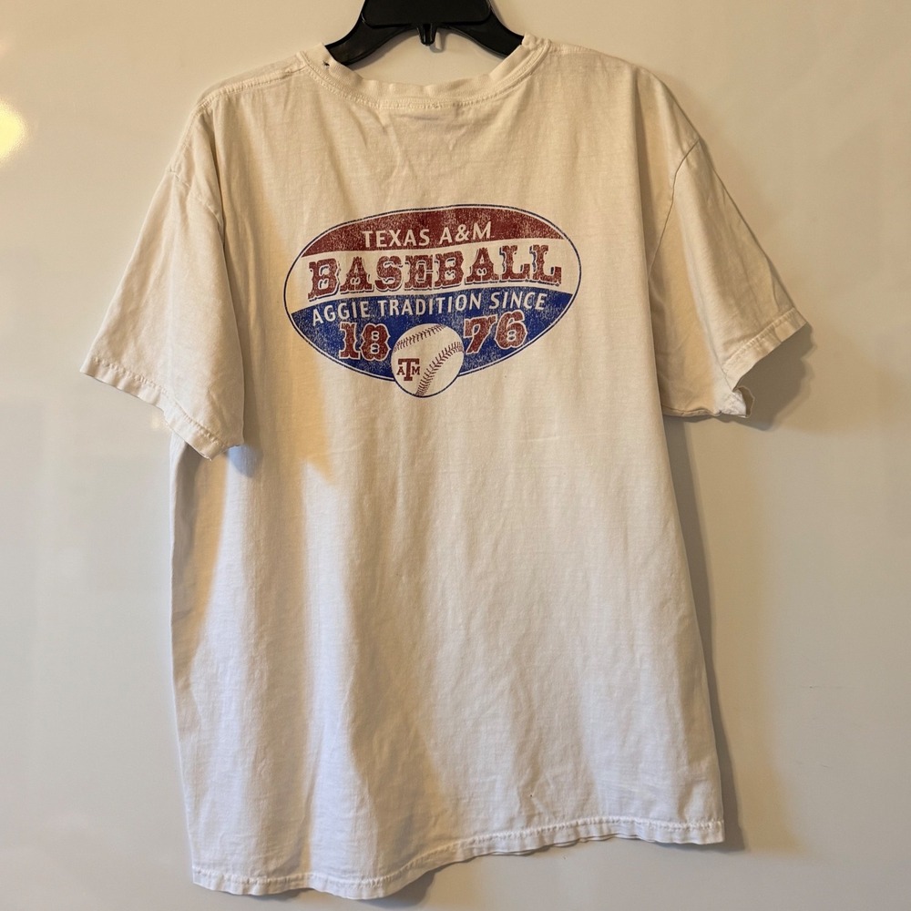 Hanes Beefy-T Texas A&M Baseball Aggies T-Shirt Mens Large Cream Distressed